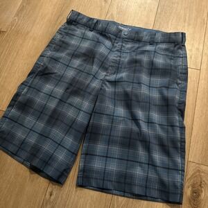 Nike Golf Dri Fit Men's Shorts Blue Plaid Performance Size 36 12" Preowned